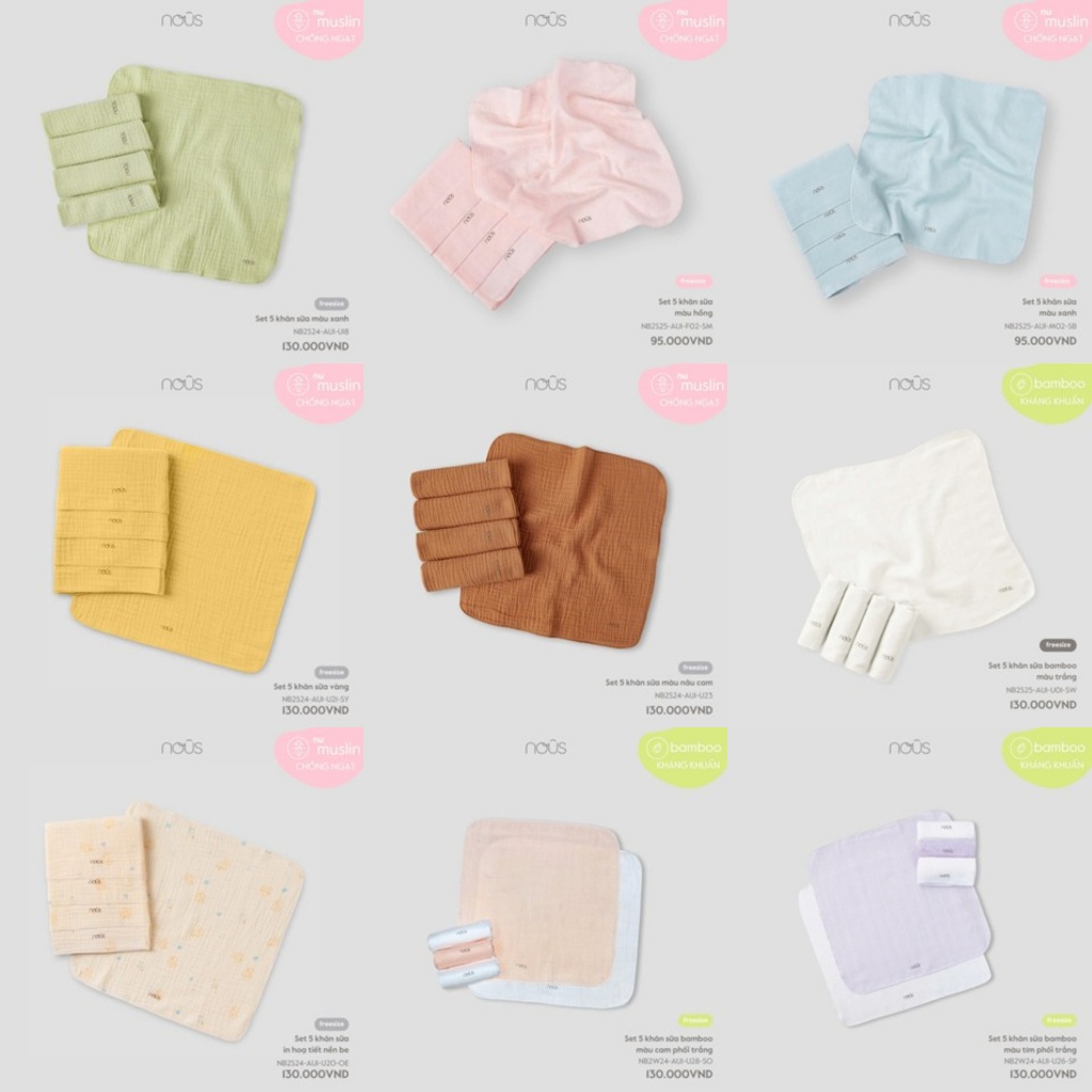 NOUS 2025 - Set 5 khăn sữa NOUS họa tiết đáng yêu - 29A - NOVA.T10B - 29A - NF39A