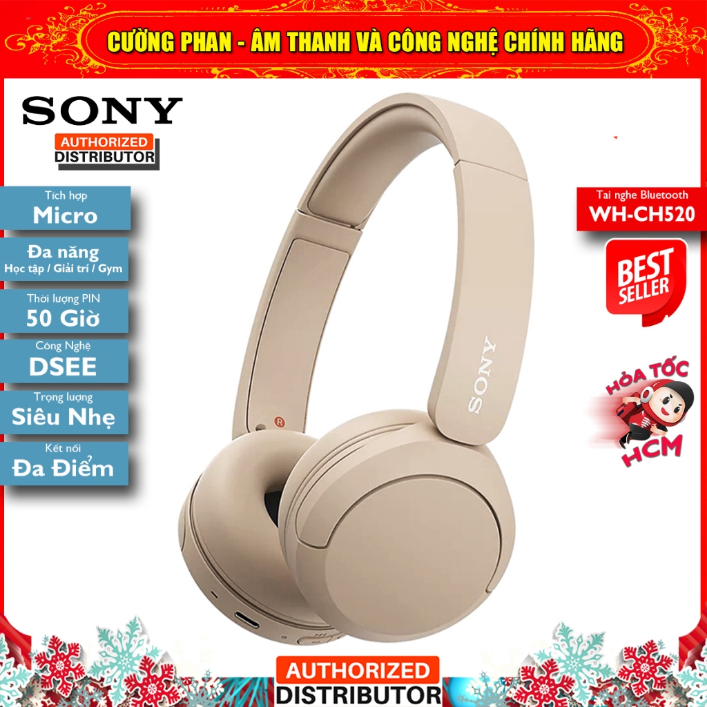 Tai Nghe Chụp Tai Bluetooth Sony WH-CH520, DSEE - Pin 50h - Bluetooth 5.2 - Bảo Hành 12T Chính Hãng | BigBuy360 - bigbuy360.vn