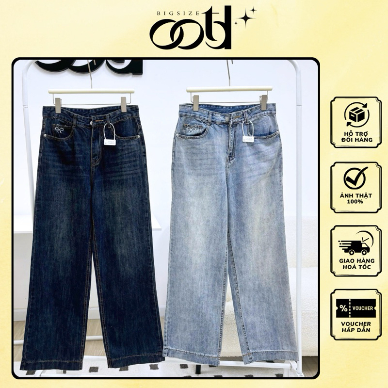 Quần jean bigsize nữ dáng suông thêu nơ [OOTD BIGSIZE]