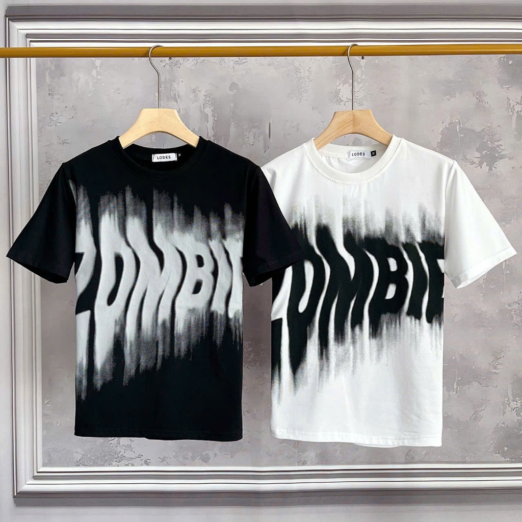 áo thun nam nữ, Zombie áo thun cổ tròn phối loang chất cotton mềm mại