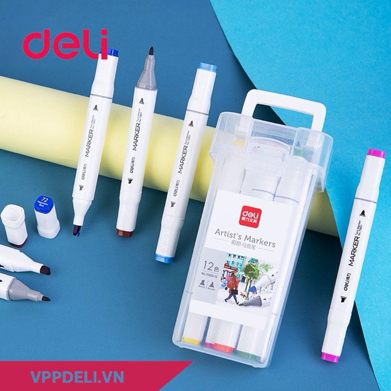 Bút dạ marker 2 đầu Deli-12màu