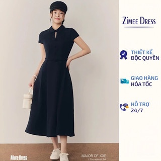  Váy Midi Xanh Than Ngắn Tay Cổ Đức Cúc Bọc Phối Dây Lưng Allure Dress  Kèm Đai  