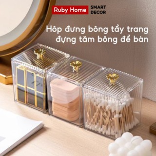 Hộp Đựng Bông Tẩy Trang Đựng Đồ Trang Điểm Để Bàn Khay Đựng Đồ Makeup Trang Sức Có Lắp Trong Suốt 