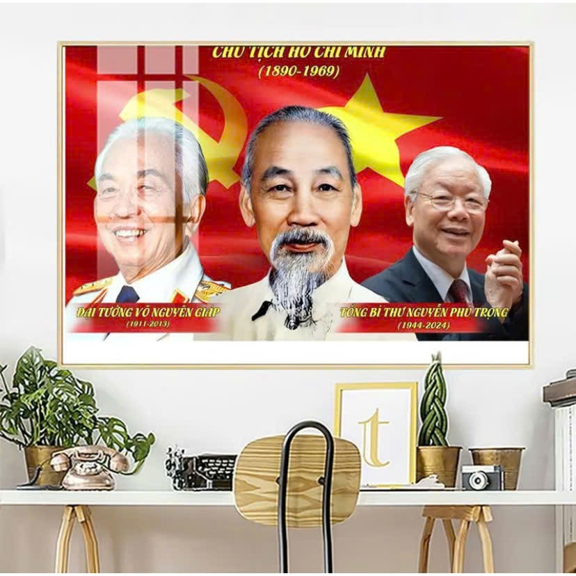 Tranh Treo Tường Tráng Gương Bác Hồ, Bác Giáp, Bác Trọng 4k HD Decor Phòng Khách,phòng làm việc, quà