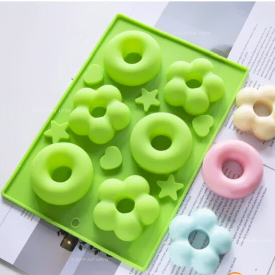 Khuôn silicon vỉ 6 bánh donut bông hoa khuôn làm tháp donut hoa