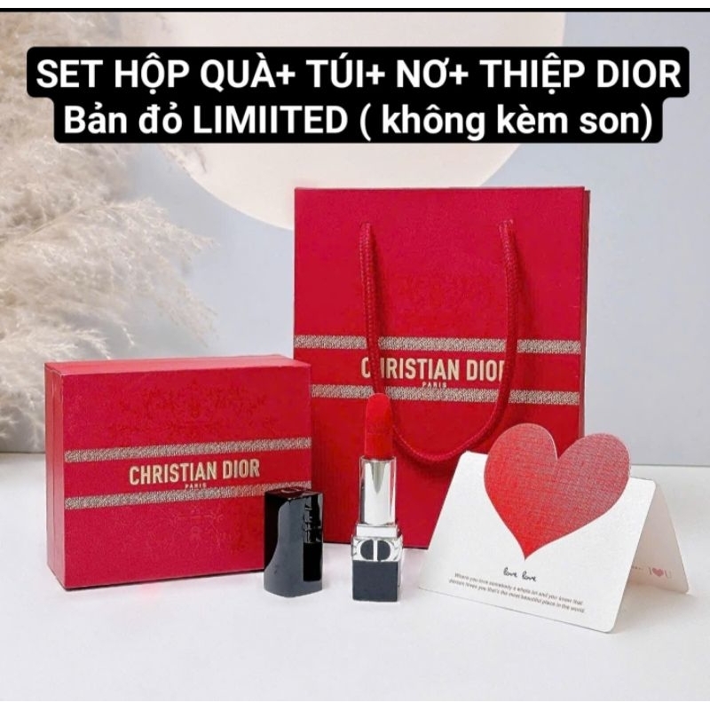 Hộp quà DIOR, Túi hãng DIOR kèm thiệp làm quà tặng (Combo gồm: túi+ hộp gắn nơ+thiệp)