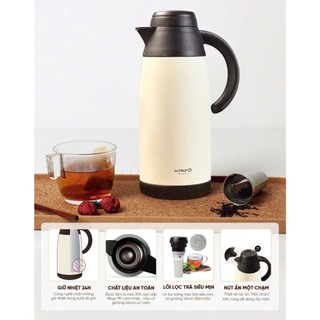  Phích ấm pha trà giữ nhiệt 2 lớp inox có lõi Kaiyo dung tích 1100ml 