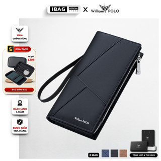  Ví dài cầm tay nam da bò chính hãng William POLO cao cấp ví đứng cầm tay full hộp đựng bóp nam da bò cao cấp - IBAG 