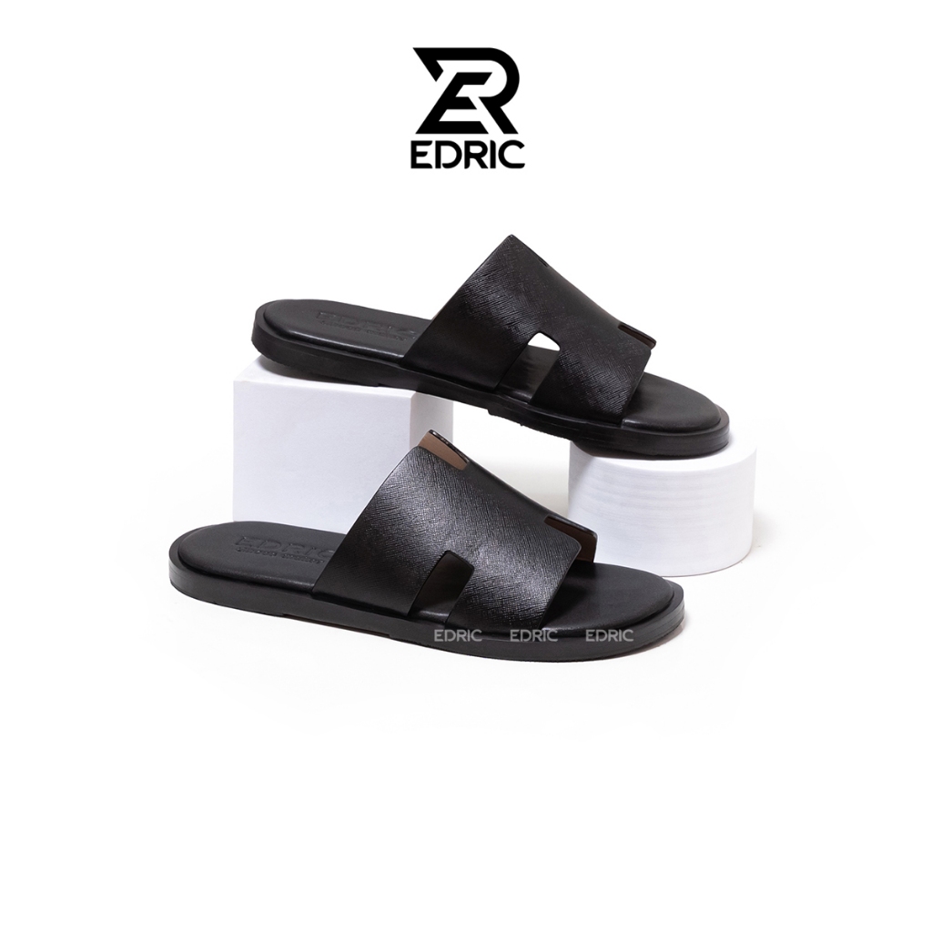 Dép Chữ H Nam Quai Ngang EDRIC Bằng Da Bò Cao Cấp, Đế Phíp Dán ViBram Bảo Hành 12 Tháng D01