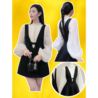 Set áo voan tơ nến + yếm tafta bigsize 45-75KG tay bồng cổ tròn viền ngọc xoè A váy trắng tiểu thư dự tiệc cưới DIIN