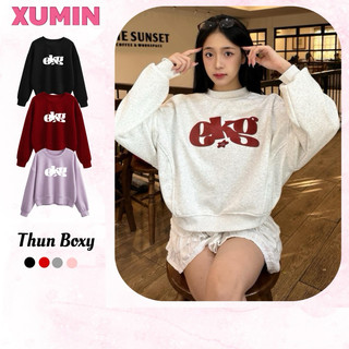  Áo Baby Sweater Dáng Ngắn   Ko chùm Mông   Chất Nỉ 2 Da In Chữ " EKG " 
