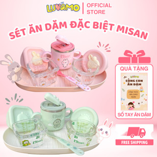 Bộ bát ăn dặm cho bé cao cấp MISAN kèm cốc tập hút inox, hộp trữ đồ ăn dặm chia vạch ngộ nghĩnh an toàn Luvamo