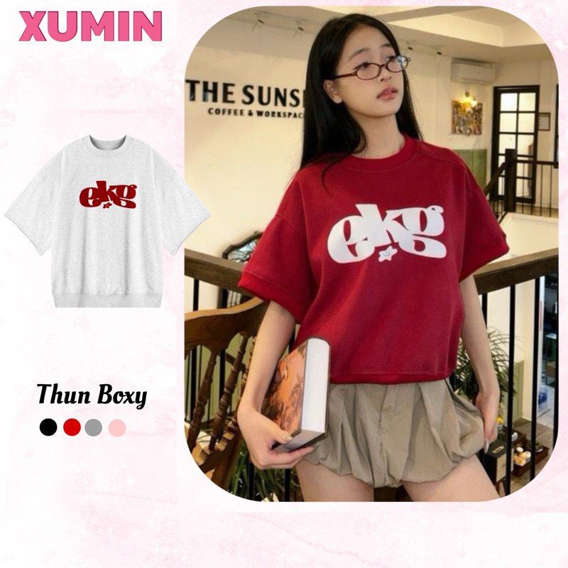 Áo Thun Dáng Boxy Chất 2 Da Trendy In Chữ EKG  ( Dáng Cộc Tay EKG)