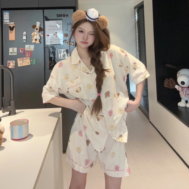 [Sẵn] Bộ ngủ pyjama đồ ngủ nữ cộc tay hoạ tiết dễ thương