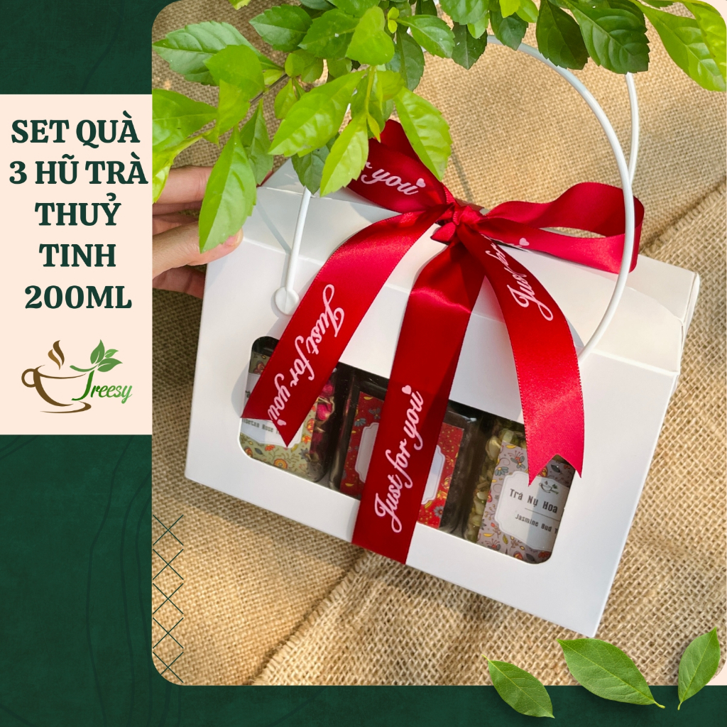   HOẢ TỐC HN  Set Trà thắt nơ 3 Hũ 200ml quà tặng mẹ tặng bà tặng thầy cô giáo -Quà 8 3 Giỏ Quà Tết 20 10 20 11 