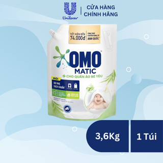 Nước Giặt Omo Matic Dịu Nhẹ Cho Bé – Túi 3.6kg Chiết Xuất Tràm Trà Và Nha Đam