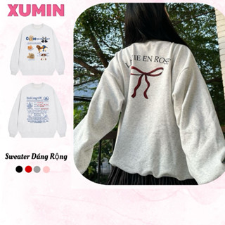 (Lót Nhung) Áo Sweater Xu Min Min - Chất Nỉ Lót Nhung, BST Xám Tiêu, Không Đổ Lông, In Hình Nhiều Phân Loại