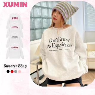 Áo Sweater Nỉ Bông Xu Min Min - Chất Nỉ Bông, Dáng Rộng Unisex (Dáng Oversize), Màu Xám Tiêu - In Chữ Đơn Giản