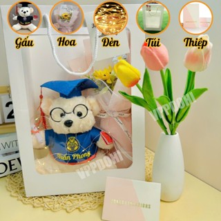 Combo túi quà gấu bông tốt nghiệp in tên logo sang trọng