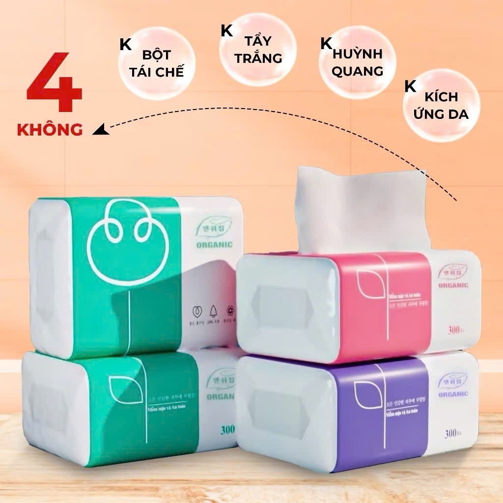 Thùng 30 gói giấy ăn, giấy organic 3 màu, giấy ăn gấu trúc Giấy ăn rút an toàn