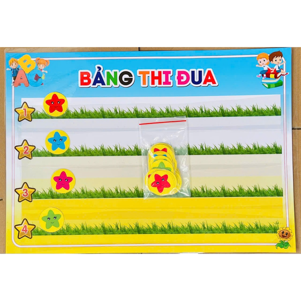 Bảng thi đua khổ A3, 4 nhóm( tổ) tặng kèm 40 sao rời