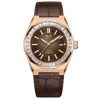  Đồng hồ nam chính hãng I&W Carnival 733 733G dây da vỏ vàng máy Seiko kính sapphire nguyên khối 