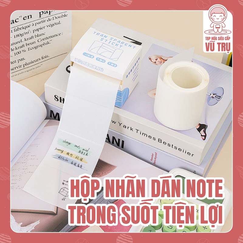Hộp 150 Nhãn Dán Note Trong Suốt Tiện Lợi, Giấy Note Mặt Nhám Lấp Lánh Trong Suốt