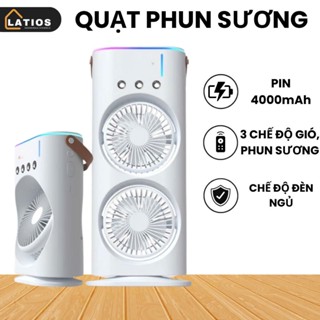 Quạt Điều Hòa Tích Điện, Thiết Kế 2 Tầng, Làm Mát Bằng Hơi Nước, Phun Sương, Đèn Led, 2 Cánh Gió Tạo Độ Ẩm