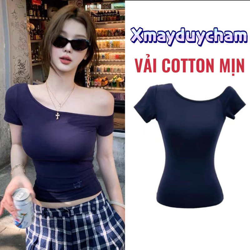 [VẢI COTTON MỊN] Áo Thun Nữ Ôm Lệch Vai Basic đơn giản vải Cotton 4 chiều co giãn mát m819