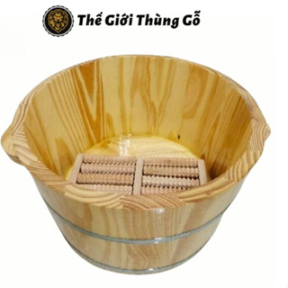 Chậu gỗ ngâm chân gỗ thông, chậu ngâm chân trơn tặng kèm bàn lăn - Thế Giới Thùng Gỗ