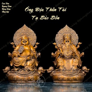 Cặp Thần Tài Ông Địa Ngồi Tụ Bảo Hào Quang Song Long - Tượng Đồng Thờ Cúng