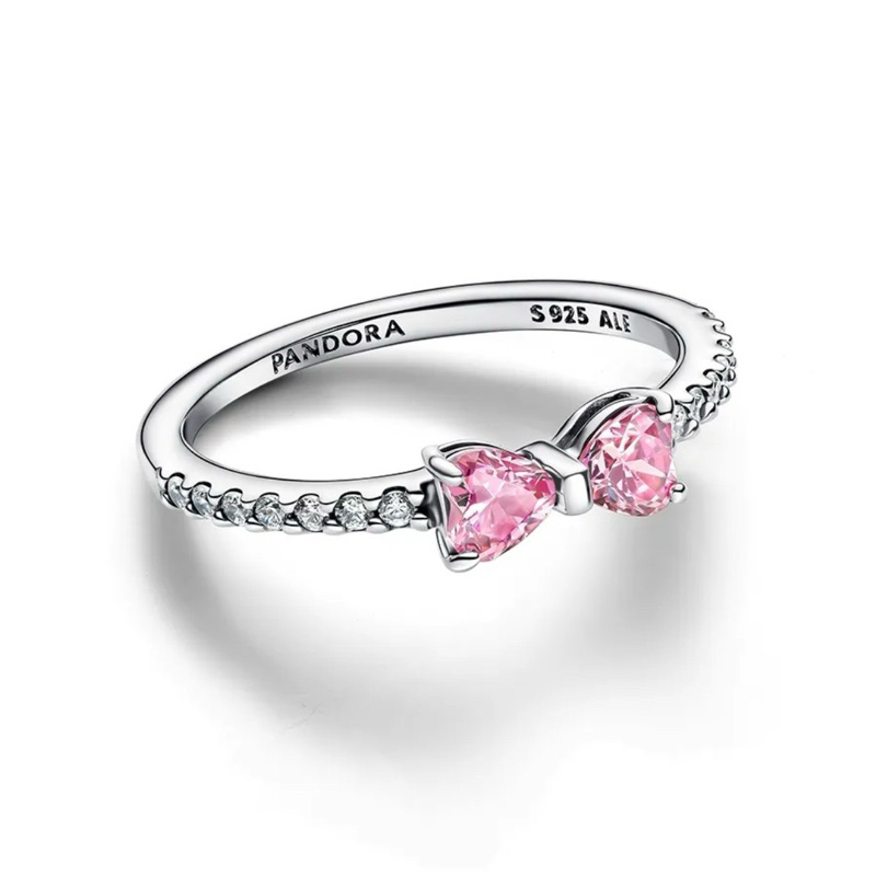 CHÍNH HÃNG - PANDORA Sparkling Pink Bow Stud Ring (Sterling Silver, Zirconia) - Nhẫn hình nơ, bạc 92