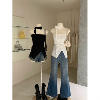 Áo ống nữ xẻ tà thời trang đính nơ cột dây cổ thun mềm co giãn phong cách sexy hợp mùa hè