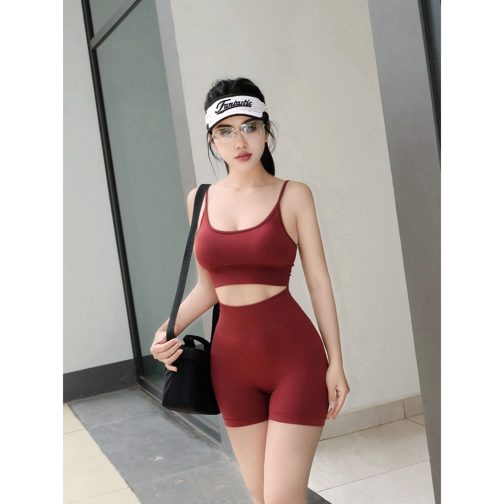 Set gồm quần đùi và áo bra (áo ba lỗ) thể thao nữ, dây mảnh, có chun nhún ở mông, dệt kim từ sợi tổng hợp SHBRD-TRANS | BigBuy360 - bigbuy360.vn