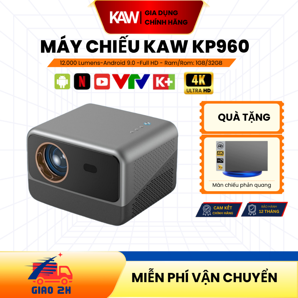 Máy Chiếu Mini SWI/KAW KP960 Hỗ Trợ 4K, Độ Sáng Cao, Hệ Điều Hành Androi 10 Bảo Hành 12 Tháng