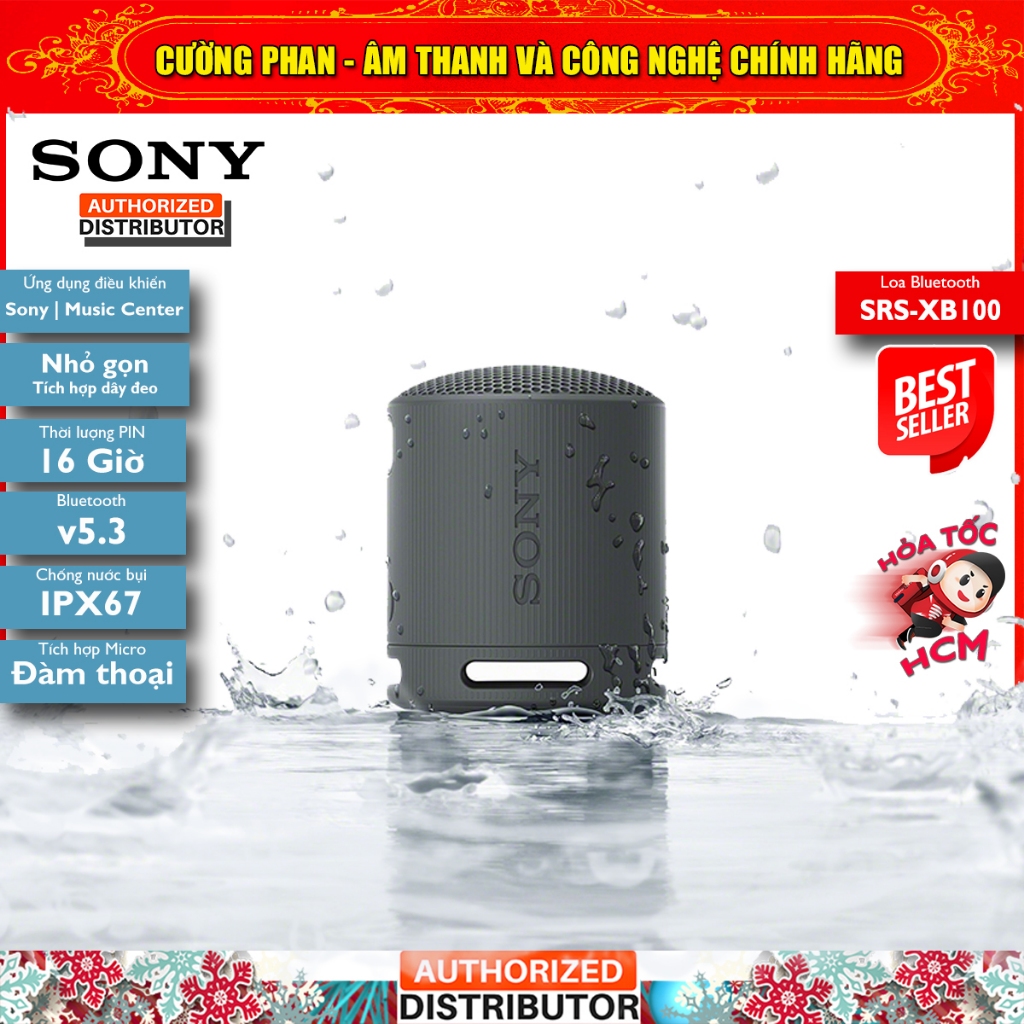 Loa Bluetooth Mini Sony SRS XB100, Bass Mạnh Mẽ, Micro Đàm Thoại Trực Tiếp Qua Loa, Chống Nước IPX67