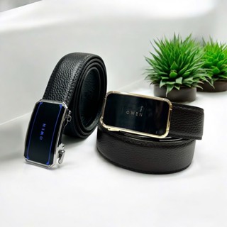 Thắt lưng nam OWEN da bò thật cao cấp, mặt khóa trượt giấu dây, vân da bò (giá mác 495k)