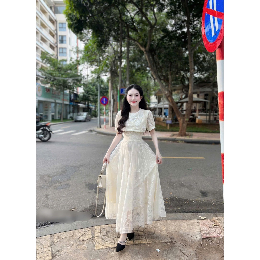 Váy nữ sang chảnh váy đầm nữ đi tiệc váy tiểu thư váy ren váy trắng váy nữ dáng dài chất đẹp shop HU