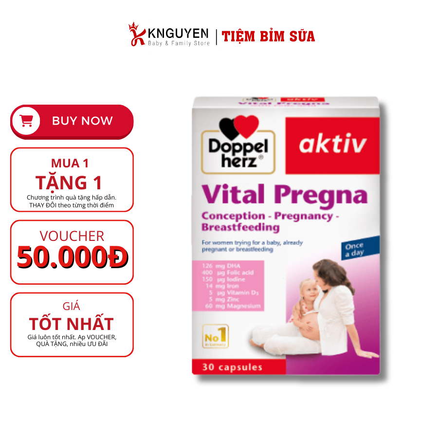 Viên uống vitamin bầu Doppelherz Vital Pregna bổ sung vitamin & khoáng chất cho bà bầu (Hộp 30 viên)