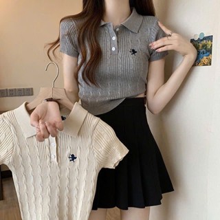 Áo Polo Tay Cộc, Áo Len Mongtoghi Cổ Bẻ From Ôm Cổ Tròn Phối Cupid Cute Thêu Vặn Thừng Chất Co Giãn Thoáng Mát Shopquaca