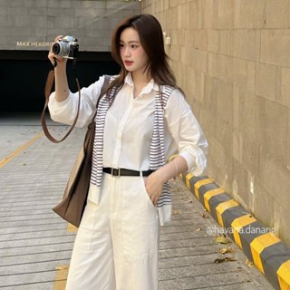 (Kèm khoác choàng sọc) Áo sơ mi trắng basic dài tay HAVANA AO420