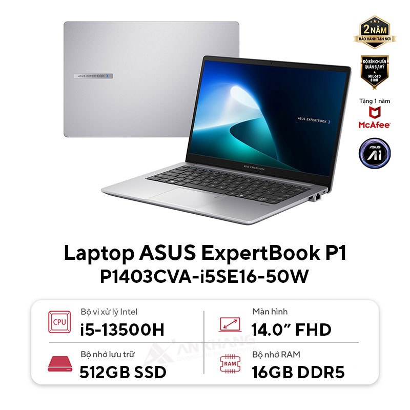Laptop Asus ExpertBook P1 P1403CVA-i5SE16-50W (i5 13500H/ 16GB/ 512GB SSD/ 14 inch FHD/ Win11/ Grey)