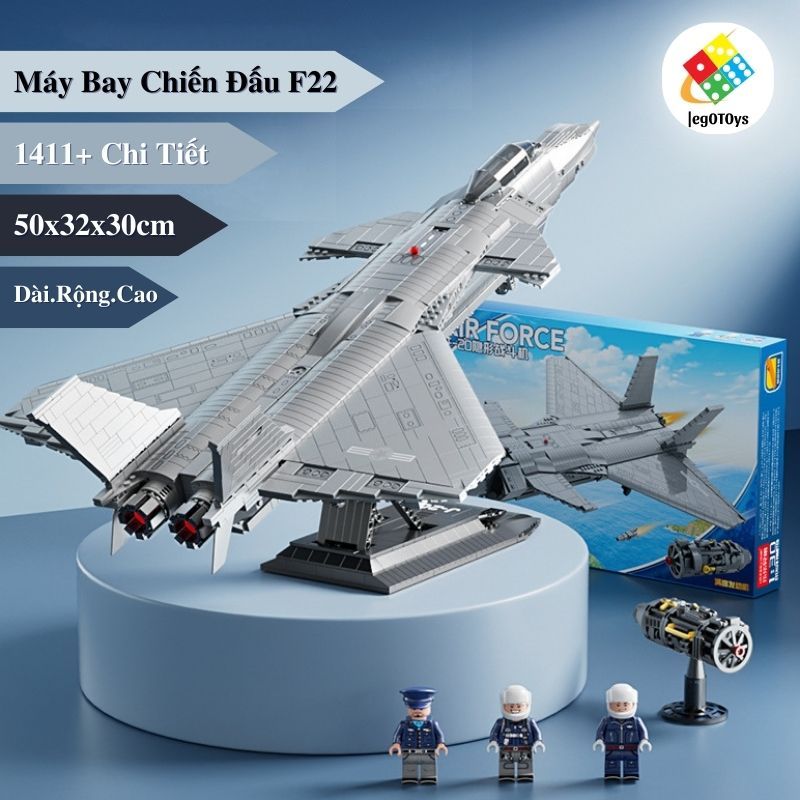 Mô Hình Lắp Ráp Máy Bay Chiến Đấu Phiên Bản F22 - Raptor 1442+ Mảnh Ghép Thông Minh Cho Bé Trai