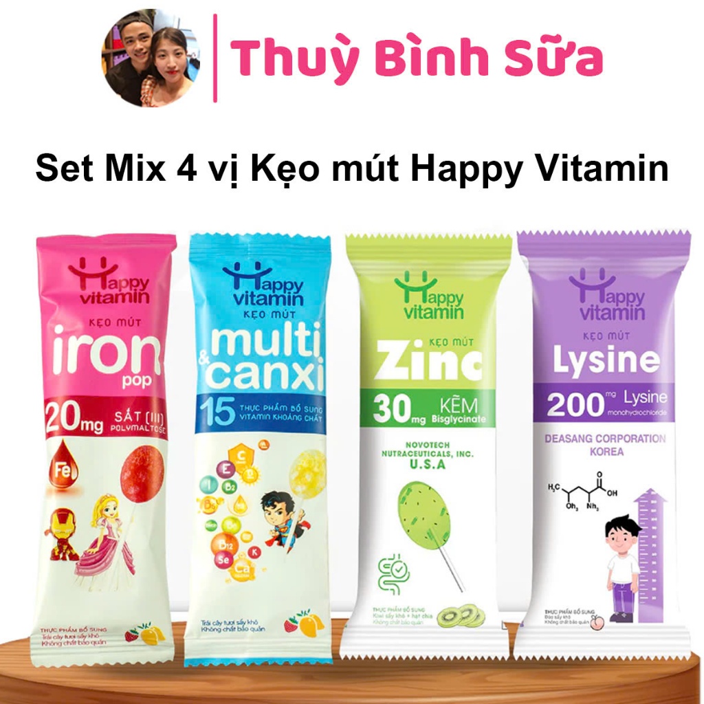 Kẹo mút Happy Vitamin bổ sung Sắt, Kẽm, Canxi, Lysine cho bé
