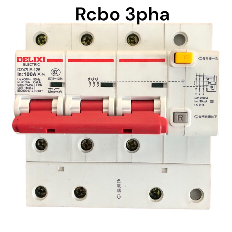 Át chống giật,chống rò rỉ điện 3 pha 100A Delixi