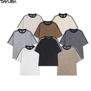 Áo thun kẻ sọc Waffle DAVUBA nam nữ cổ tròn tay ngắn SM068