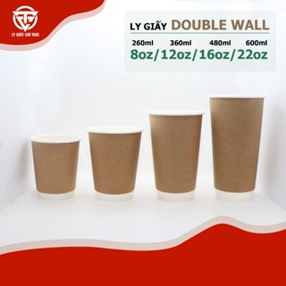 SET 50c LY GIẤY CỐC GIẤY KRAFT 2 LỚP DÀY CỨNG, 280ml, 400ml, 500ml, 600ml cho cafe nóng & lạnh...