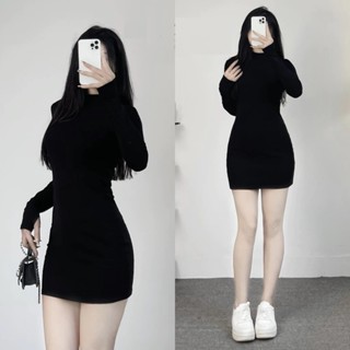 Váy Ôm Body Nữ Dài Tay Dáng Ngắn Chất Thun Cotton, Đầm Nữ Mini Thun Cotton Dài Tay