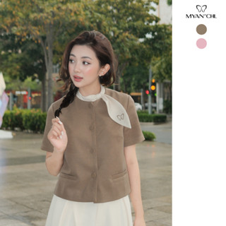 MYAN DESIGN Áo Cộc Tay Cổ Nơ Cách Điệu Thời Trang Thanh Lịch ASS250121