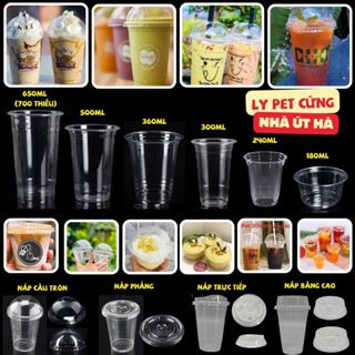 [Hàng đẹp] Lốc 50 ly nhựa PET trong suốt cứng cáp đựng đồ uống cafe đá xay, kem lạnh siêu đẹp 300ml 360ml 500ml 700ml